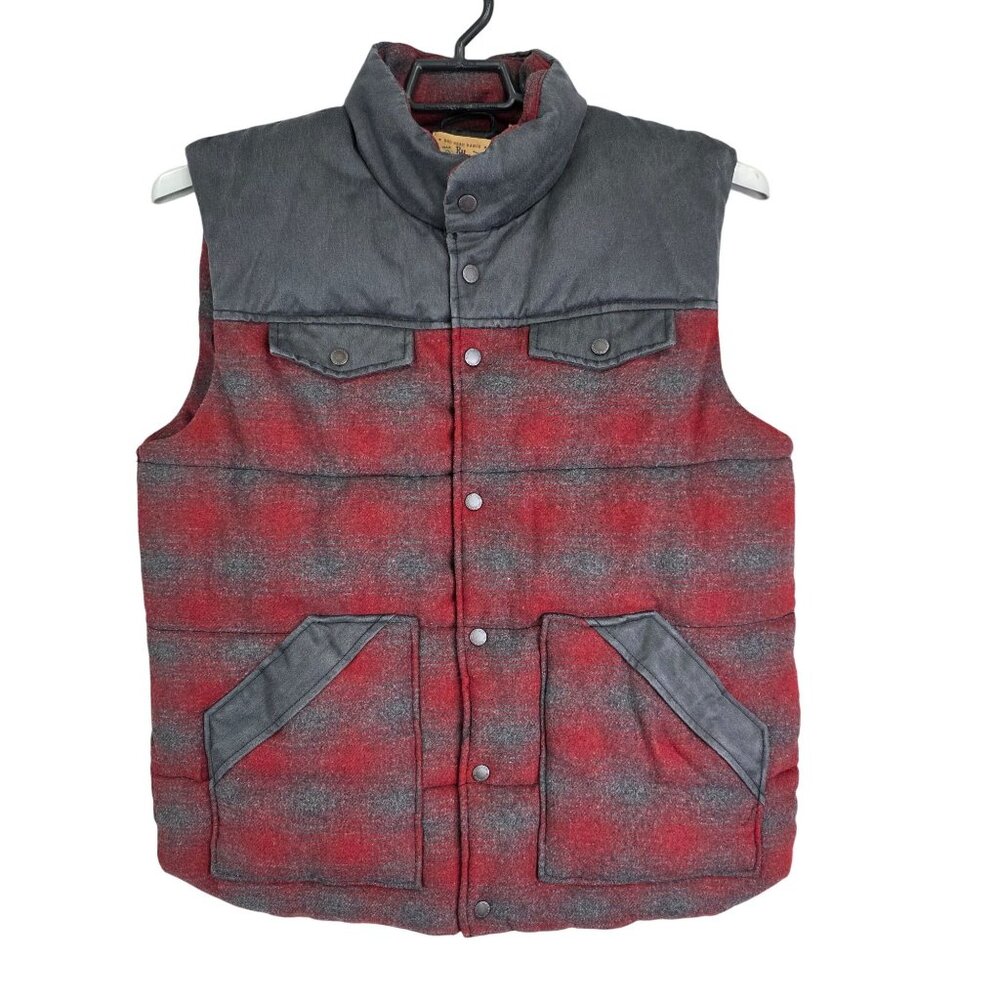 Mens Red Head Ranch Vest Jacket Red & Gray Checkered Sleeveless Button Down L